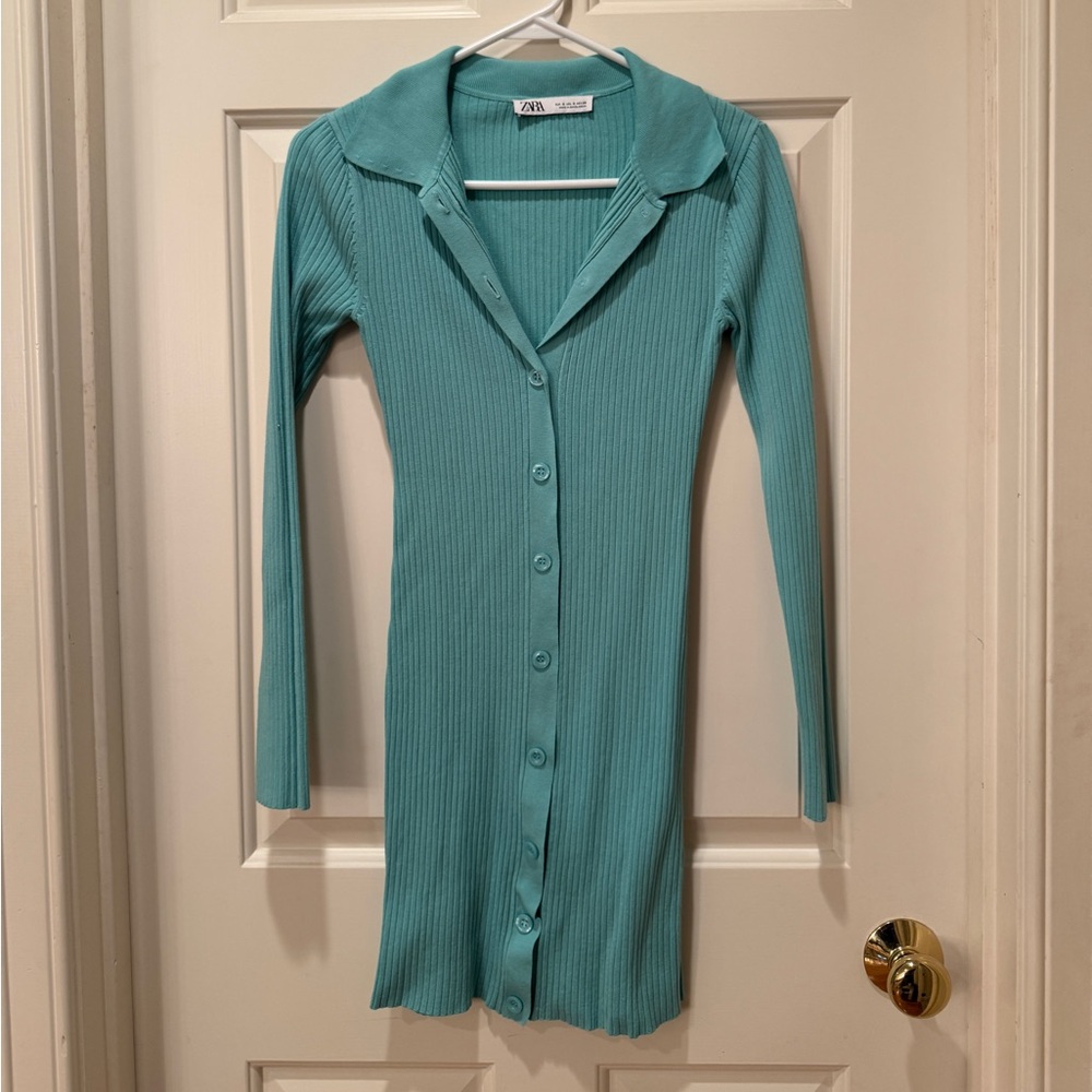 Zara Turquoise Bodycon Collared Dress